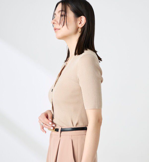 NOLLEY'S sophi「《手洗い可能》綿アセリブ半袖Vネックカーディガン」|カーディガン|