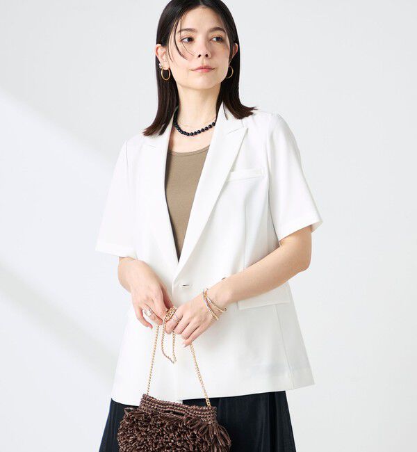 NOLLEY'S sophi「《セットアップ対応》ウォッシャブルドライツイルハーフスリーブジャケット」|テーラードジャケット|ホワイト