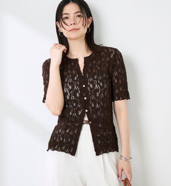 NOLLEY'S sophi「ウォッシャブルストレッチレース両前半袖カーデ」|カーディガン|