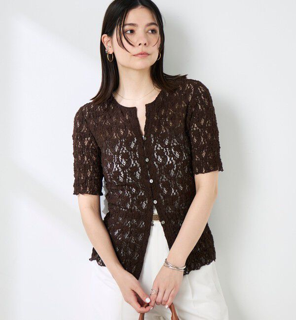 NOLLEY'S sophi「ウォッシャブルストレッチレース両前半袖カーデ」|カーディガン|