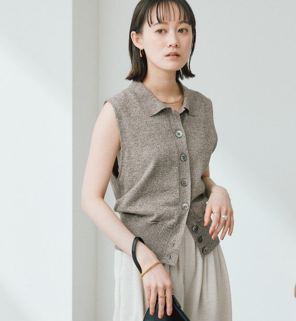  「【抜け感のある印象に】メランジポロカラーベスト」|ニット・セーター|