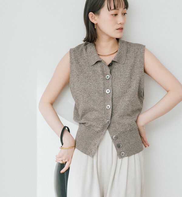  「【抜け感のある印象に】メランジポロカラーベスト」|ニット・セーター|