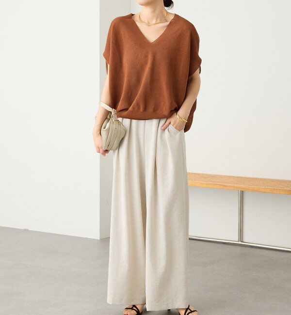  「予約【防シワ性/紫外線防止】リネンライクタックワイドスラックス」|チノ|