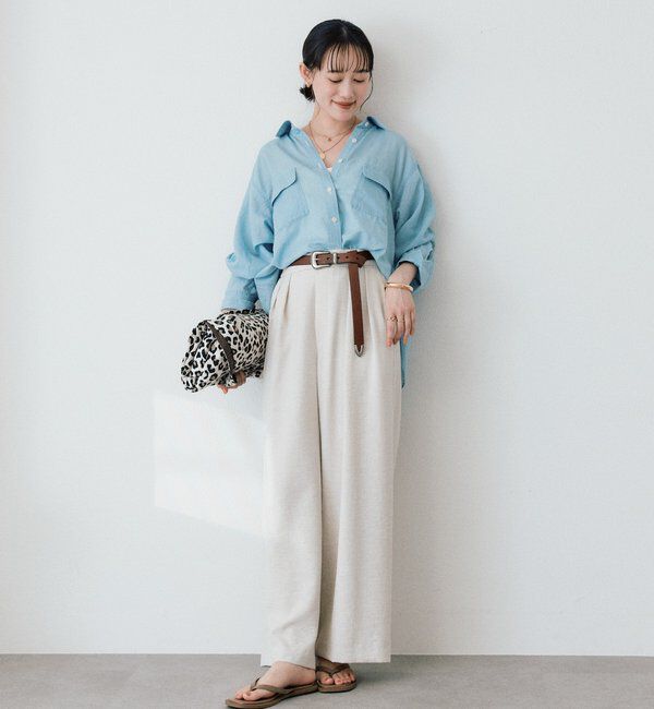  「予約【防シワ性/紫外線防止】リネンライクタックワイドスラックス」|チノ|