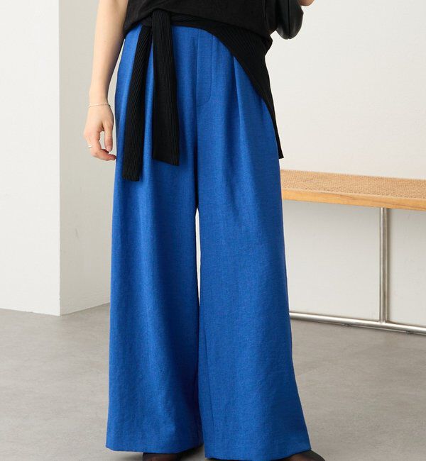  「予約【防シワ性/紫外線防止】リネンライクタックワイドスラックス」|チノ|ブルー