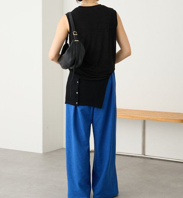  「予約【防シワ性/紫外線防止】リネンライクタックワイドスラックス」|チノ|