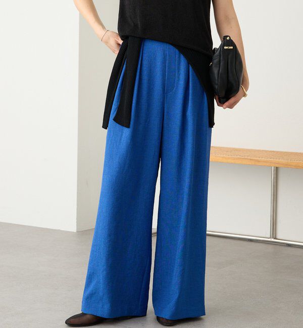  「予約【防シワ性/紫外線防止】リネンライクタックワイドスラックス」|チノ|