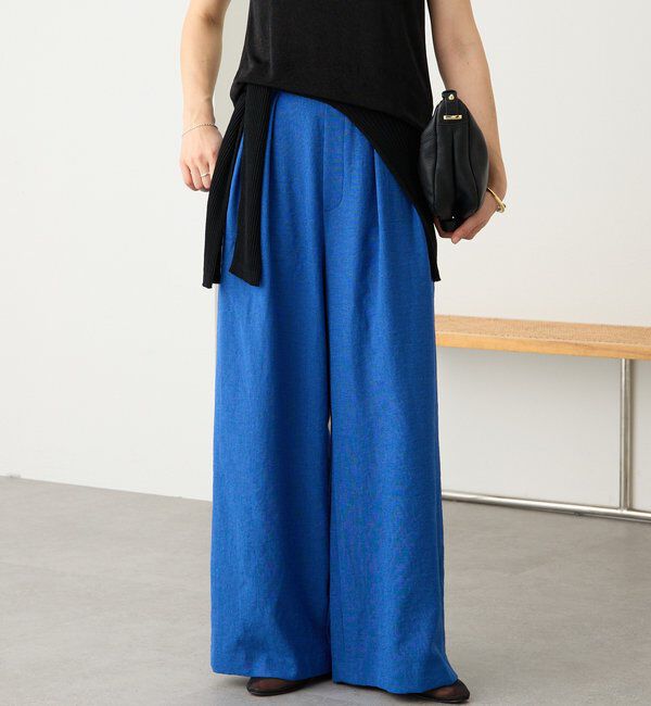  「予約【防シワ性/紫外線防止】リネンライクタックワイドスラックス」|チノ|