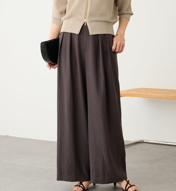  「予約【防シワ性/紫外線防止】リネンライクタックワイドスラックス」|チノ|