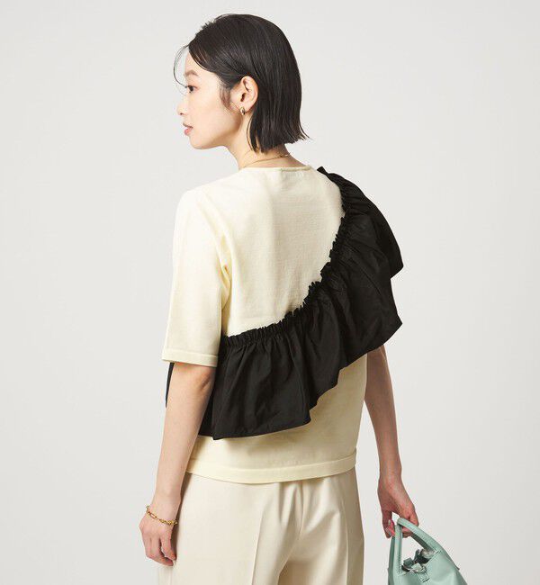 UNITED ARROWS green label relaxing「フリル ドッキング 5分袖 ニット プルオーバー ウォッシャブル」|ニット・セーター|