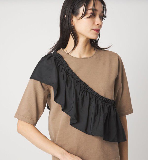 UNITED ARROWS green label relaxing「フリル ドッキング 5分袖 ニット プルオーバー ウォッシャブル」|ニット・セーター|