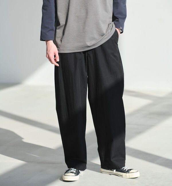 UNITED ARROWS green label relaxing「コットン ナイロン バレル ワイド イージーパンツ W4」|その他|BLACK