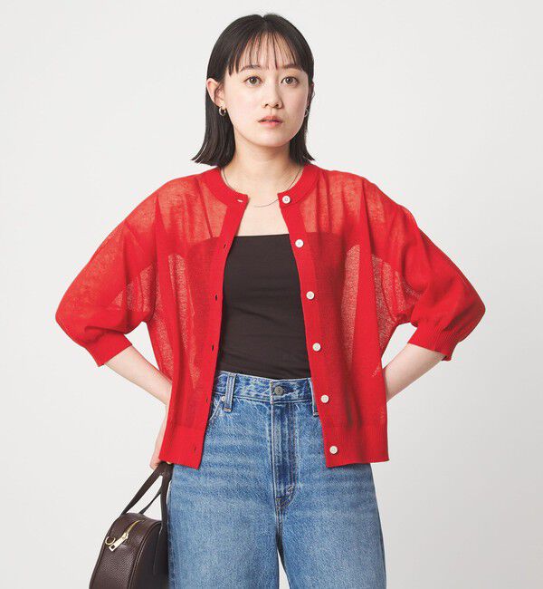 UNITED ARROWS green label relaxing「シアー カーディガン ニット ウォッシャブル」|カーディガン|RED