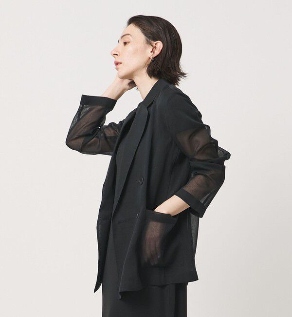 BEAUTY&YOUTH UNITED ARROWS「ポリエステル シアー ダブルジャケット ウォッシャブル」|テーラードジャケット|BLACK