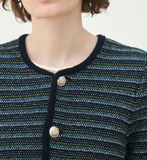 MACPHEE「ジャカードボーダー ハーフスリーブジャケット」|ノーカラージャケット|