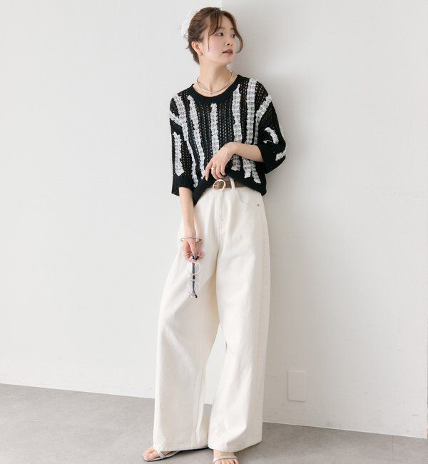  「フリルライン半袖ニット」|ニット・セーター|