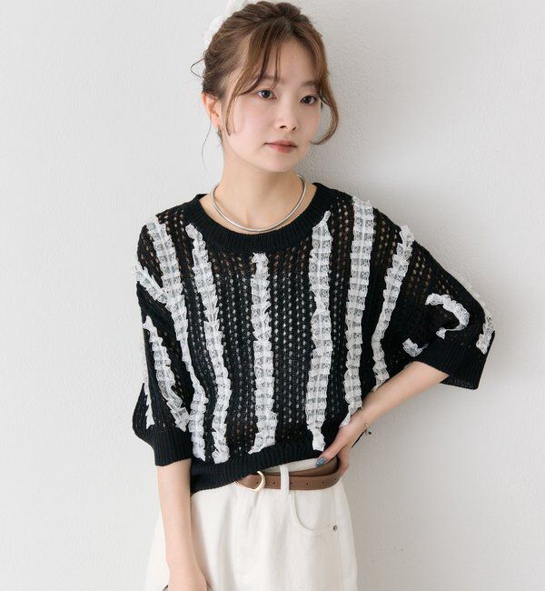  「フリルライン半袖ニット」|ニット・セーター|