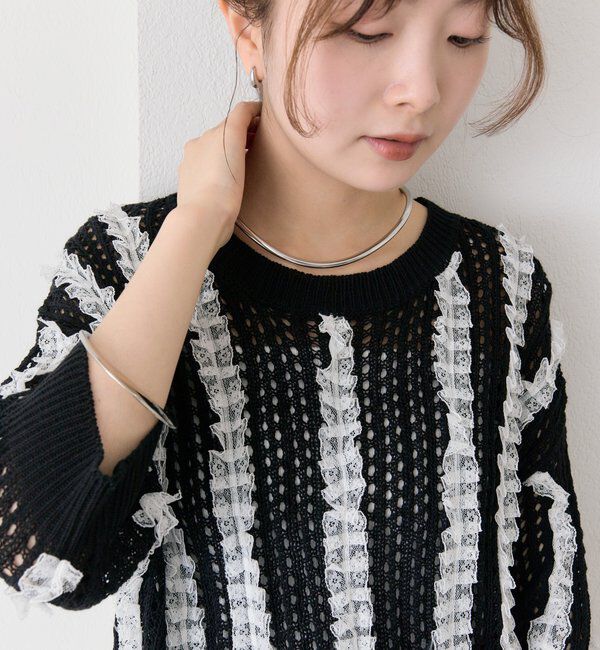  「フリルライン半袖ニット」|ニット・セーター|