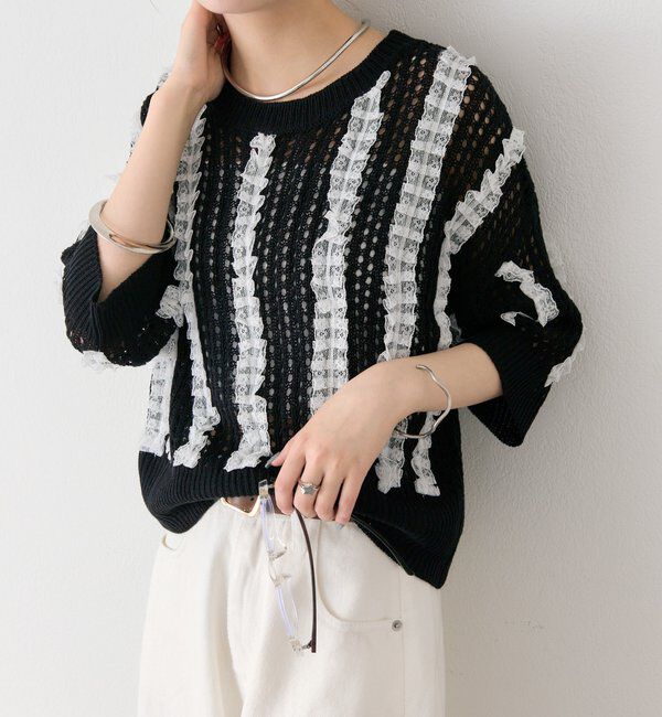  「フリルライン半袖ニット」|ニット・セーター|