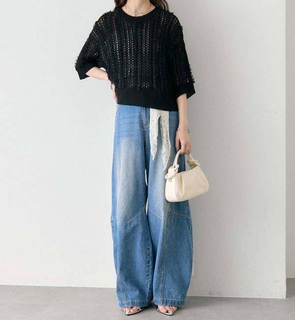  「フリルライン半袖ニット」|ニット・セーター|