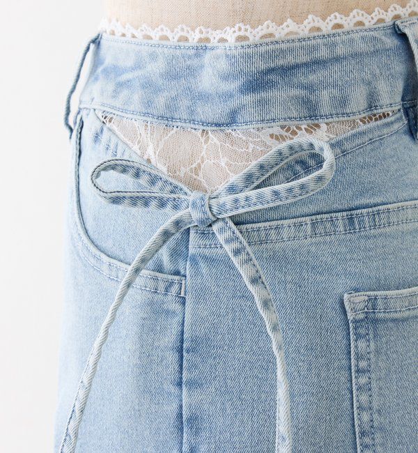  「【XSサイズあり・ウエストサイズ調整可】サイドカットレースビジューワイドデニム」|その他|