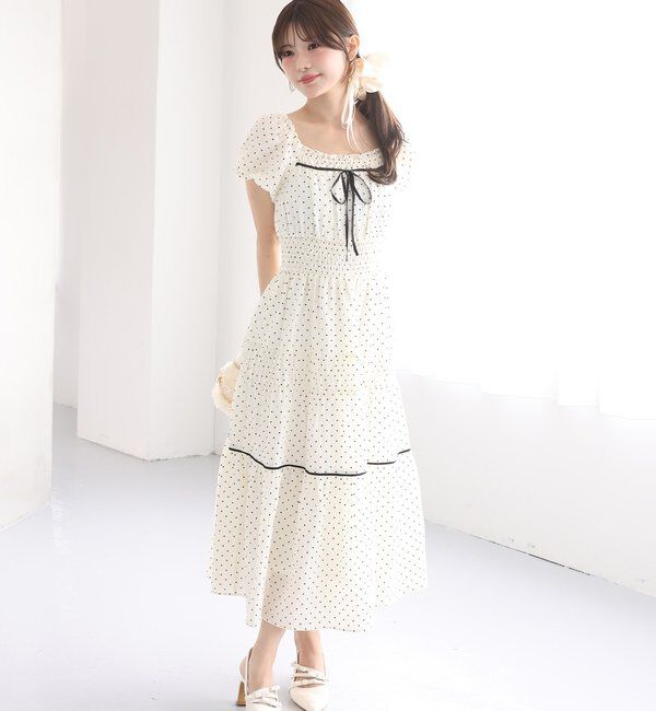  「【XSサイズあり】ウエストシャーリングリボンロングワンピース」|ワンピース|