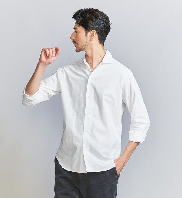 BEAUTY&YOUTH UNITED ARROWS「【WEB限定 WARDROBE SMART】コットン ワイドカラー スキッパー シャツ」|シャツ・ブラウス|WHITE