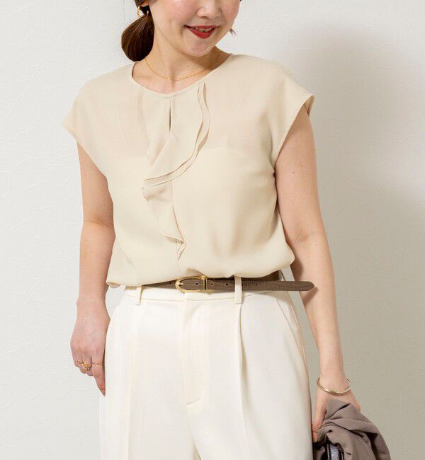 NOLLEY'S sophi「ウォッシャブルストレッチジョーゼットフロントラッフルブラウス」|シャツ・ブラウス|ベージュ