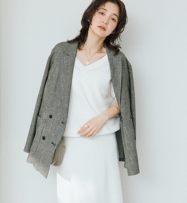  「【手洗い可能】ギマコットン片畦Vネックニット」|ニット・セーター|