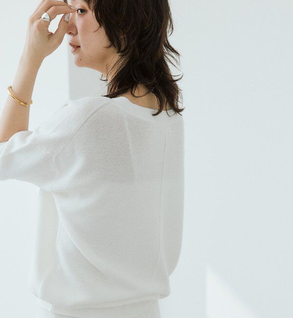  「【手洗い可能】ギマコットン片畦Vネックニット」|ニット・セーター|