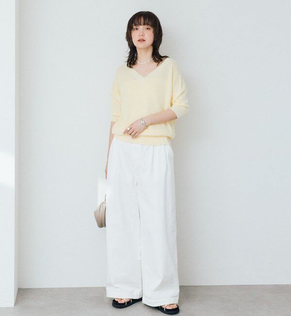  「【手洗い可能】ギマコットン片畦Vネックニット」|ニット・セーター|