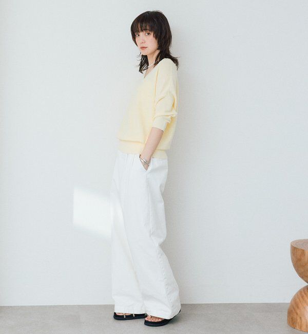  「【手洗い可能】ギマコットン片畦Vネックニット」|ニット・セーター|