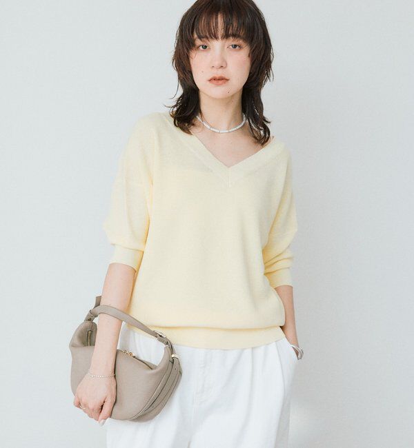  「【手洗い可能】ギマコットン片畦Vネックニット」|ニット・セーター|