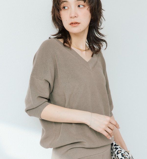  「【手洗い可能】ギマコットン片畦Vネックニット」|ニット・セーター|