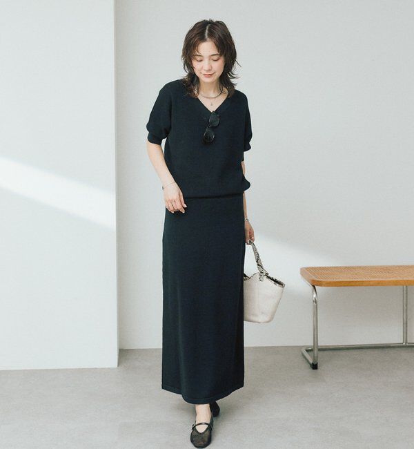  「【手洗い可能】ギマコットン片畦Vネックニット」|ニット・セーター|