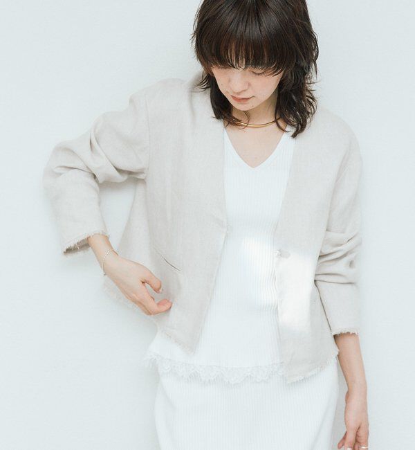  「予約【軽量/通気性抜群】ペーパーリネンノーカラージャケット」|テーラードジャケット|