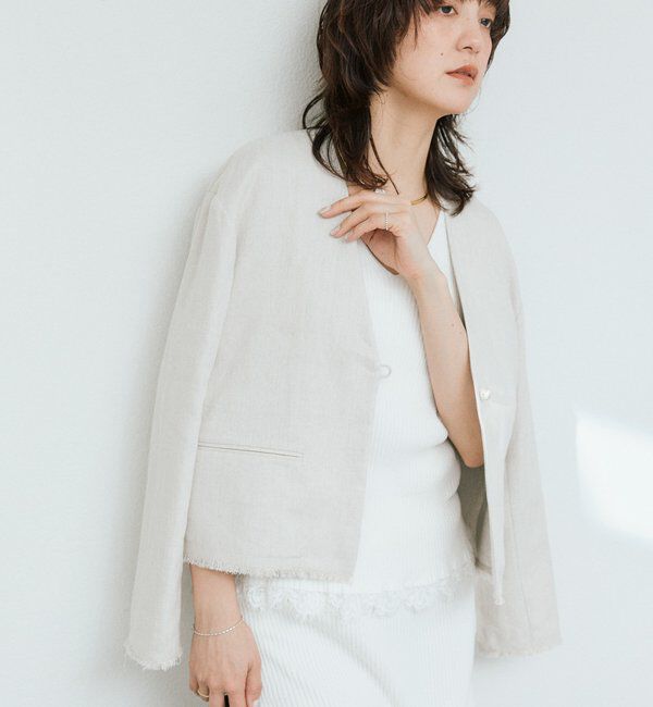  「予約【軽量/通気性抜群】ペーパーリネンノーカラージャケット」|テーラードジャケット|