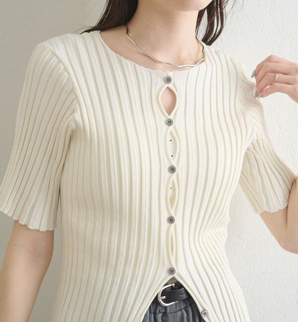  「ラウンドスリット半袖カーディガン」|カーディガン|