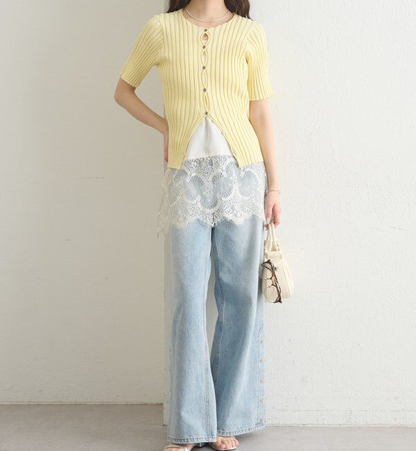  「ラウンドスリット半袖カーディガン」|カーディガン|