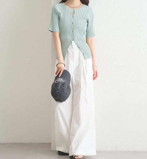  「ラウンドスリット半袖カーディガン」|カーディガン|