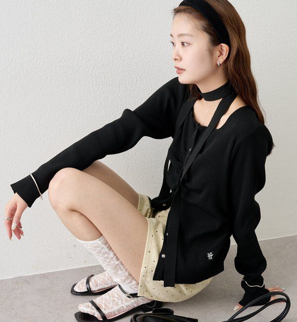  「タイ付きスクエアネックカーディガン」|カーディガン|