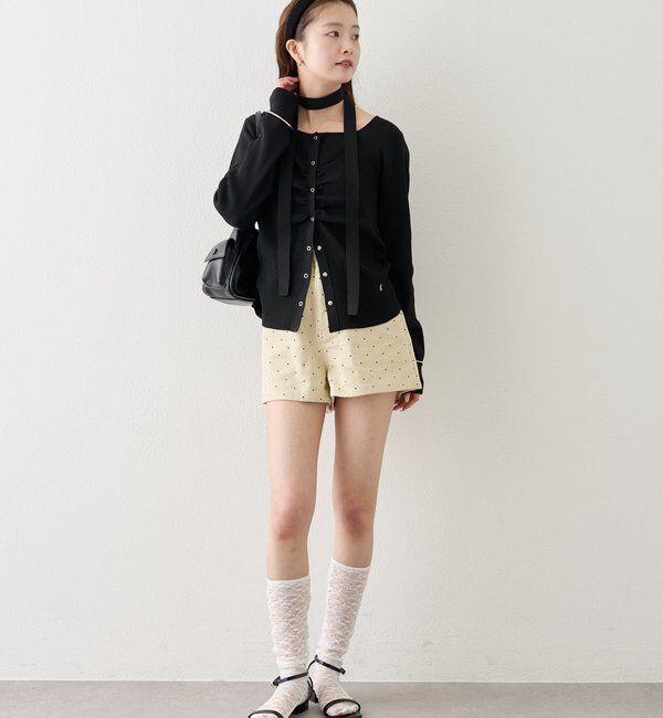  「タイ付きスクエアネックカーディガン」|カーディガン|