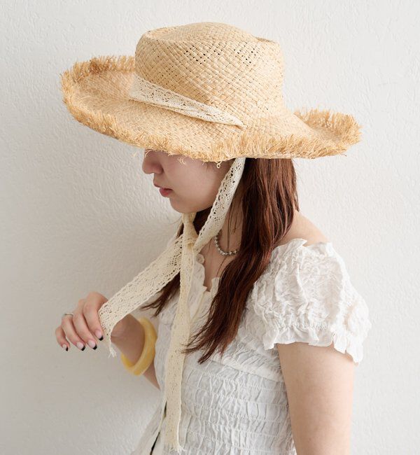  「レースタイ付きストローハット」|ハット|