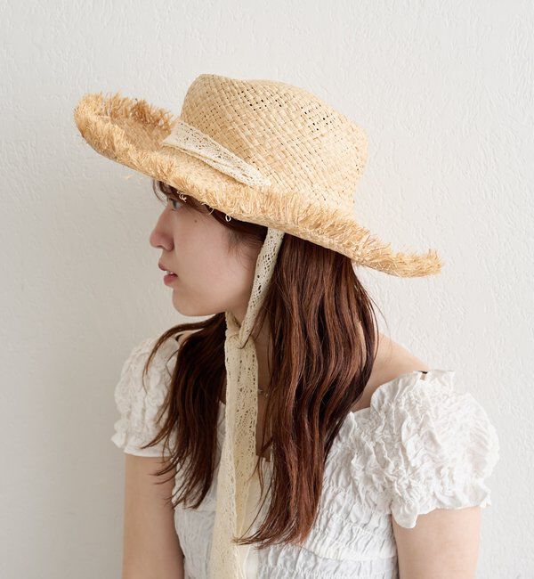  「レースタイ付きストローハット」|ハット|