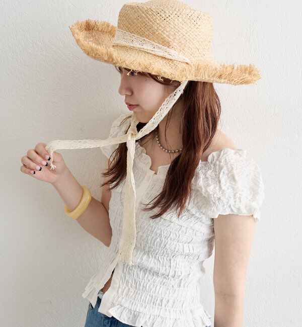  「レースタイ付きストローハット」|ハット|