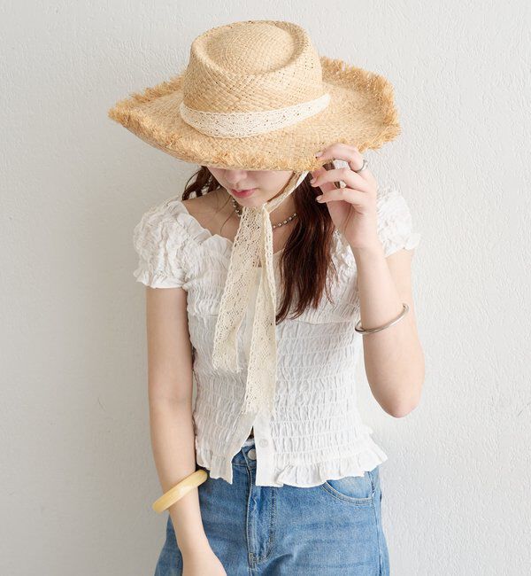  「レースタイ付きストローハット」|ハット|