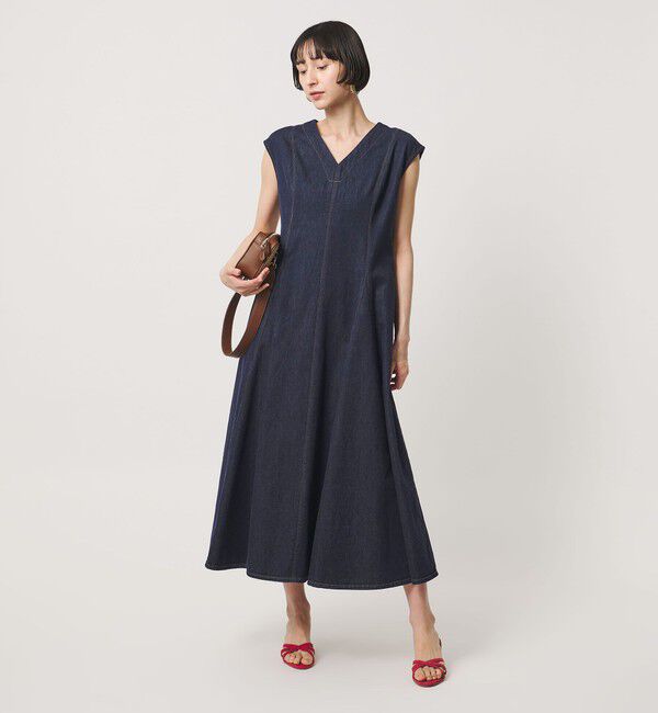 UNITED ARROWS「ステッチ Vネック デニムワンピース」|ワンピース|NAVY