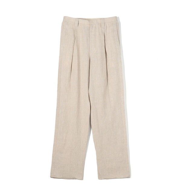 TOMORROWLAND MENS「リネンアムンゼンストライプ 1プリーツテーパード ペグトップパンツ」|スラックス|42 ライトベージュ系