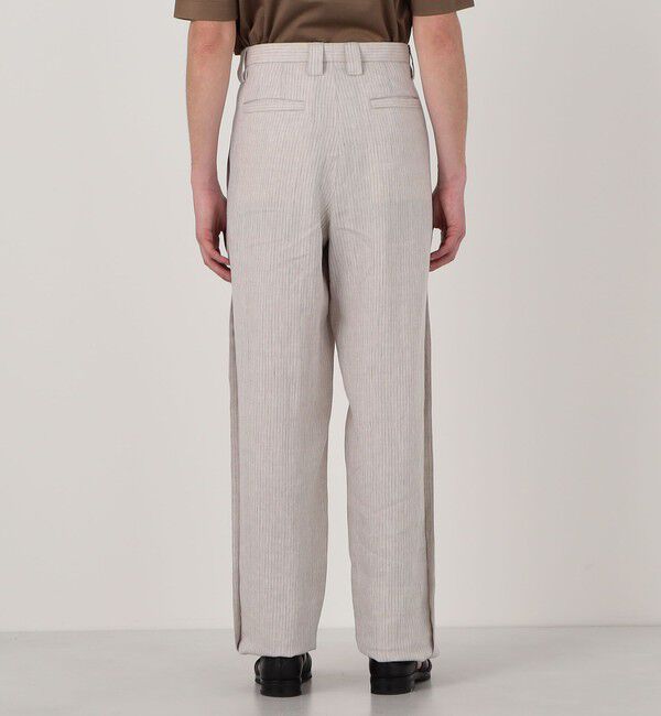 TOMORROWLAND MENS「リネンアムンゼンストライプ 1プリーツテーパード ペグトップパンツ」|スラックス|