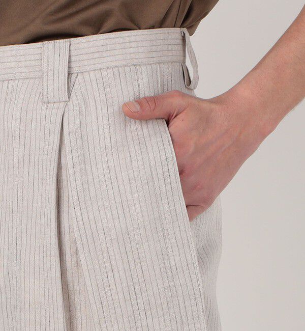 TOMORROWLAND MENS「リネンアムンゼンストライプ 1プリーツテーパード ペグトップパンツ」|スラックス|